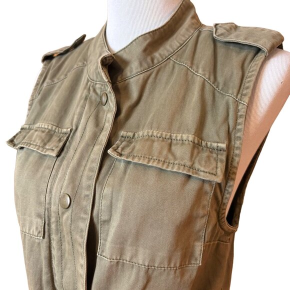 Utility Vest Military Style Small Pockets Adjustable Waist Zip Snap Epaulets - Picture 2 of 10